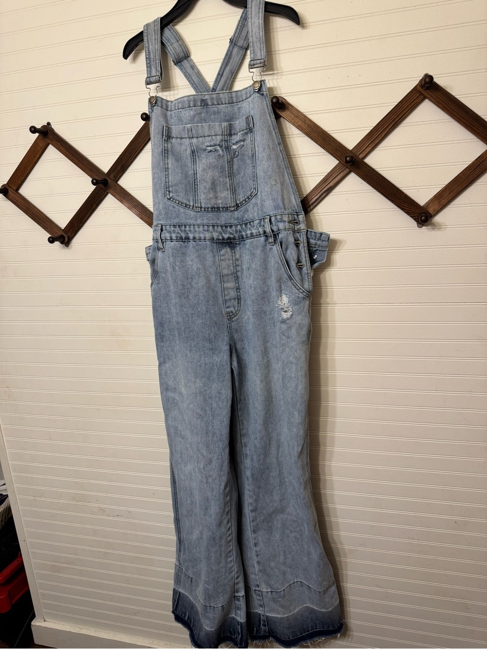 Light Wash Distressed Denim Overalls - Casual Women's Jumpsuit